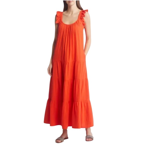 Caslon Ruffle Tiered Maxi Sundress in Tangerine - Picture 1 of 8